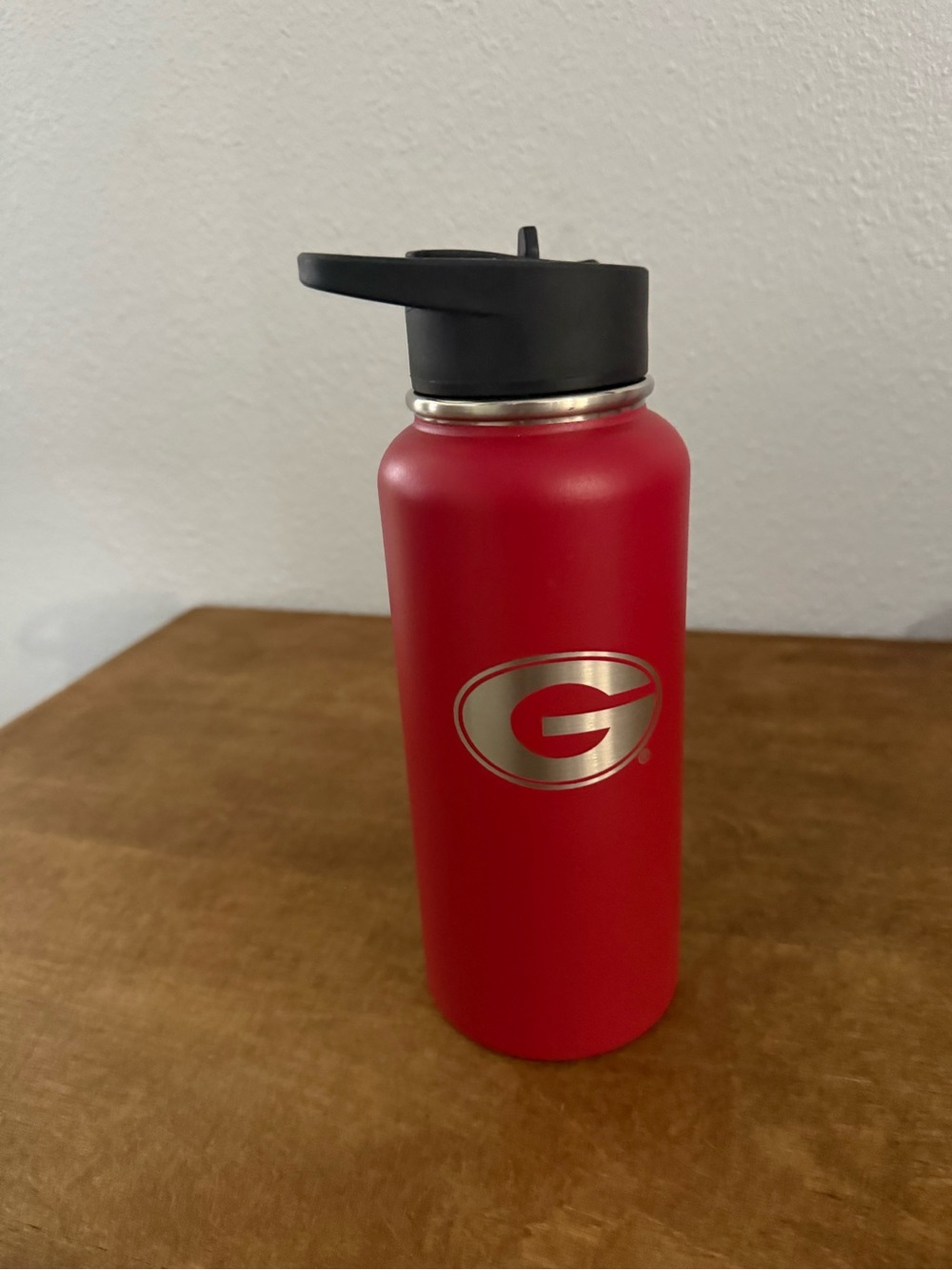 Red Stainless Steel Sports Water Bottle with Flip Straw - University G Logo